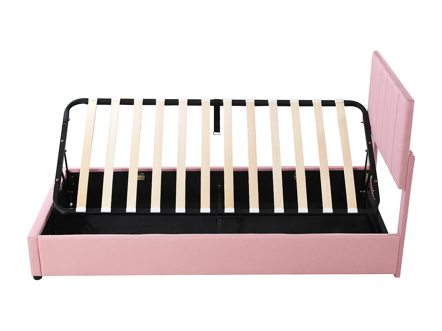 Lit coffre 90x200 cm - Lit enfant avec tête de lit réglable et sommier à lattes - lin rose - sans matelas