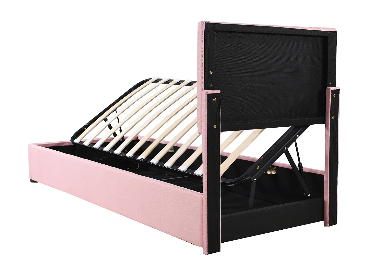 Lit coffre 90x200 cm - Lit enfant avec tête de lit réglable et sommier à lattes - lin rose - sans matelas