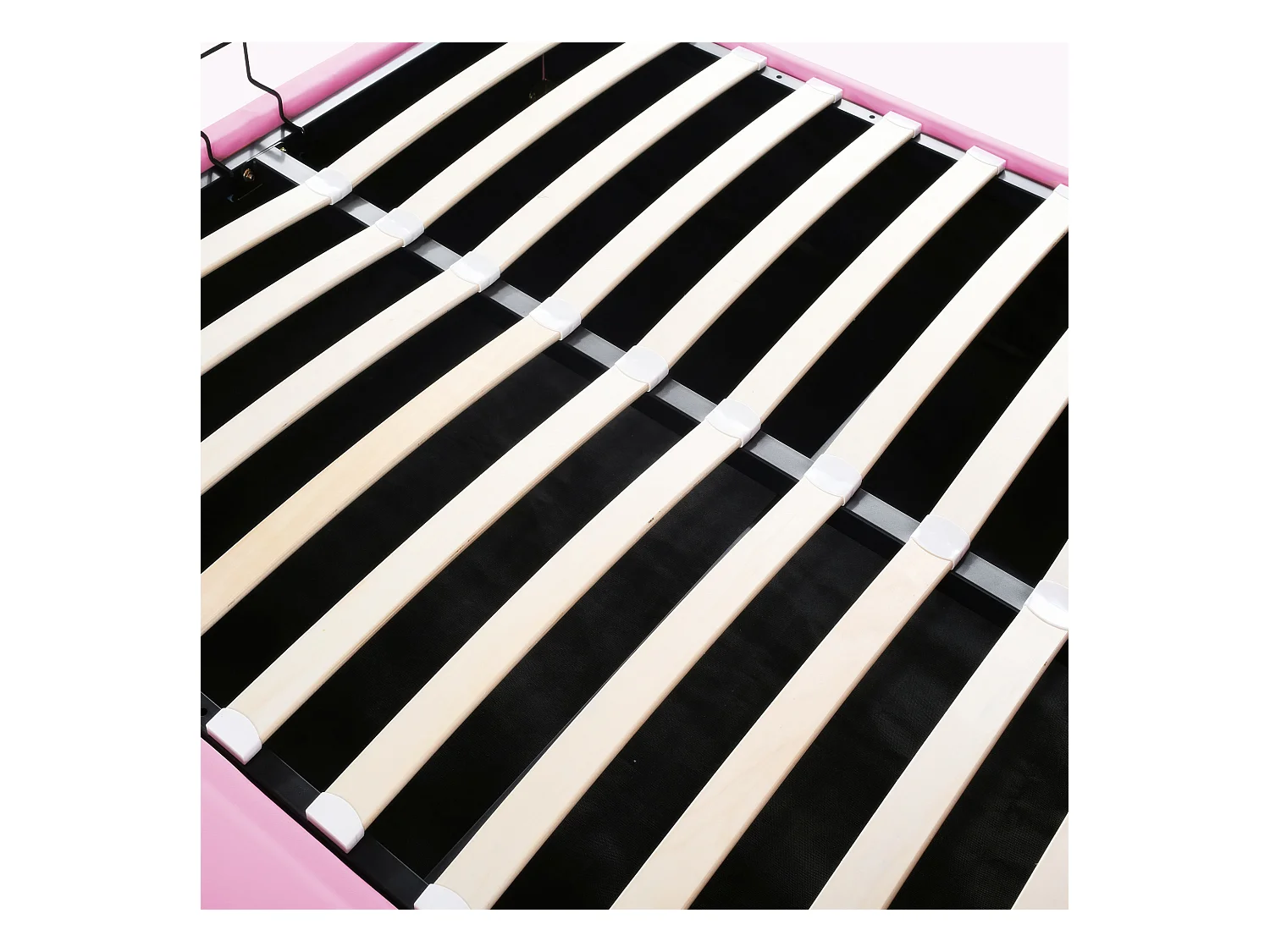 Cama com compartimento de 140x200 cm - Cama infantil com iluminação LED - cabeceira estofada ajustável - PU rosa - sem colchão