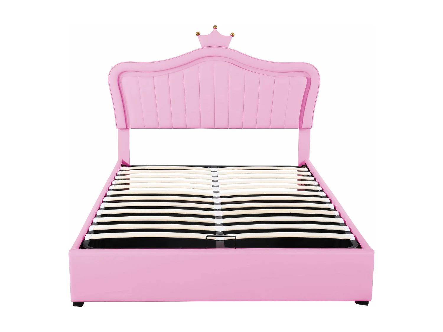 Lit coffre 140x200 cm - Lit enfant avec éclairage LED - tête de lit capitonnée réglable - PU rose - sans matelas