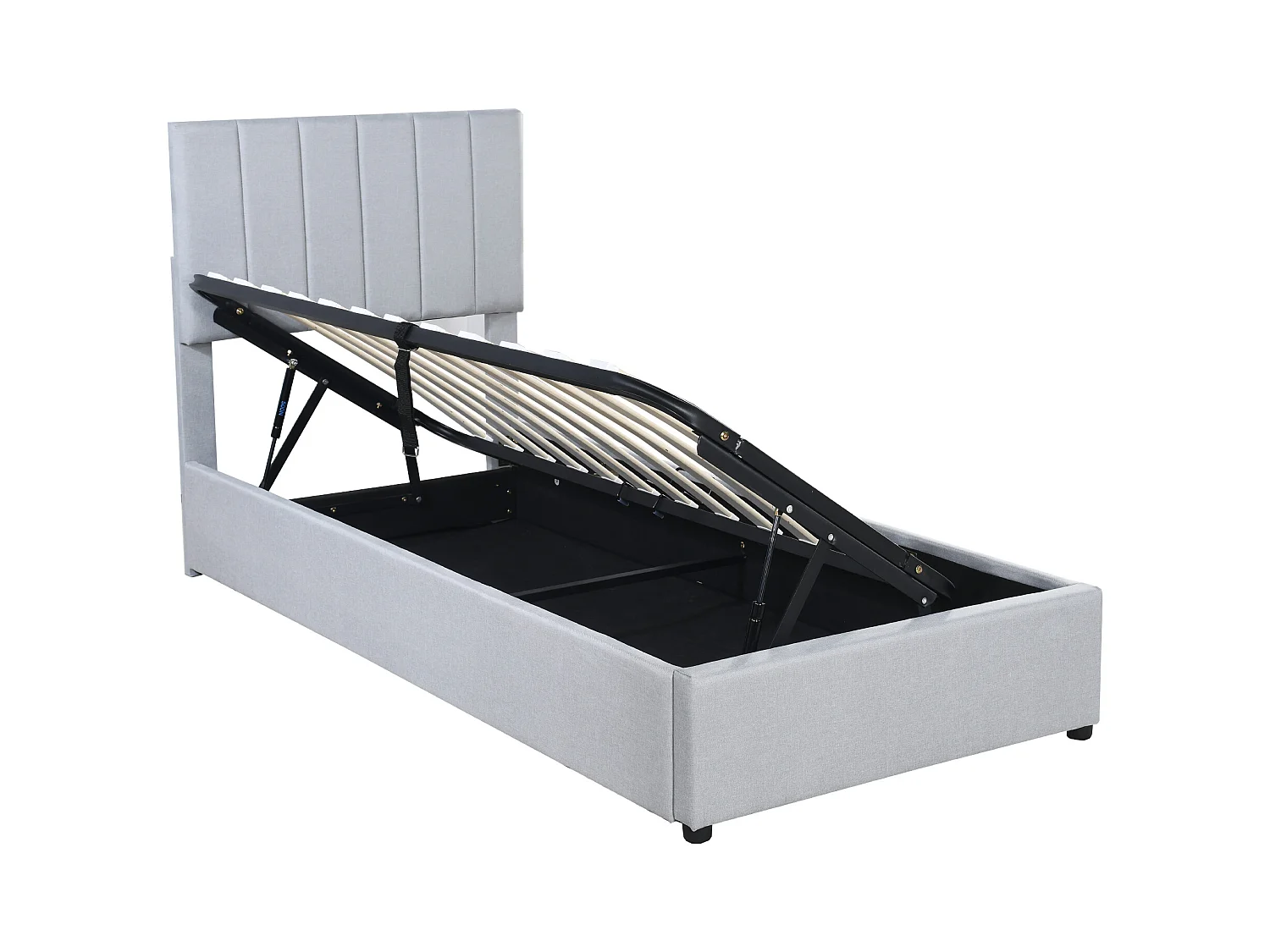 Lit coffre 90x200 cm - Lit enfant avec tête de lit réglable et sommier à lattes - lin gris - sans matelas