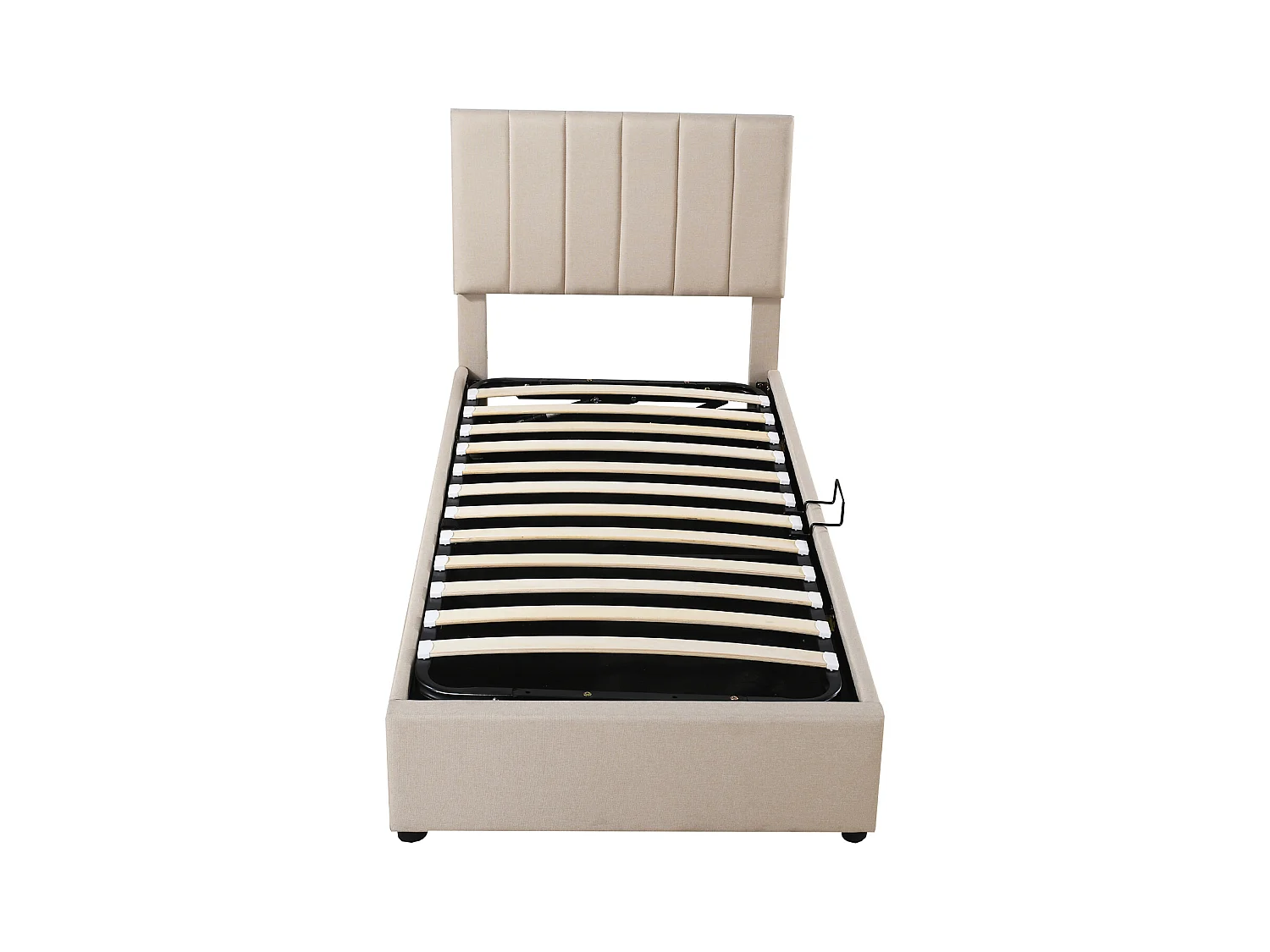 Opbergbed 90x200 cm - Kinderbed met verstelbaar hoofdeinde en lattenbodem - beige linnen - zonder matras