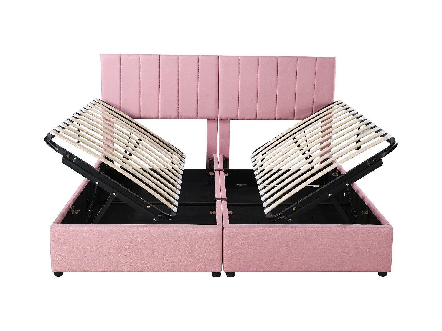 Lit coffre 180x200 cm - Lit adulte avec tête de lit réglable et sommier à lattes - lin rose - sans matelas