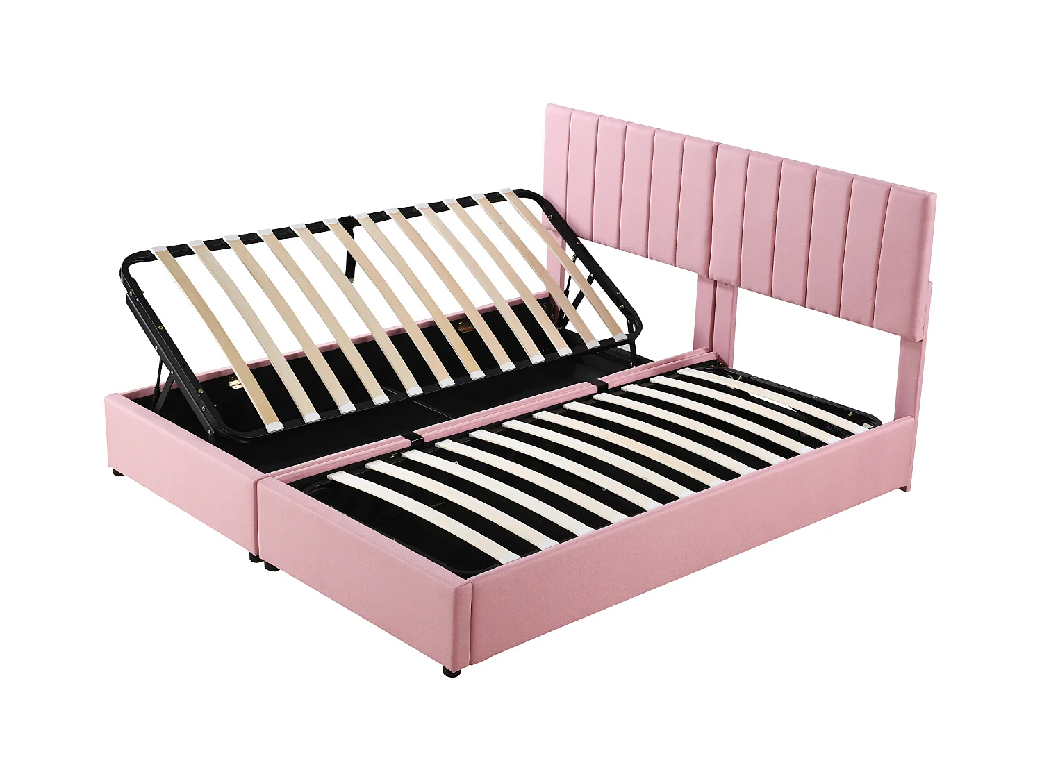 Lit coffre 180x200 cm - Lit adulte avec tête de lit réglable et sommier à lattes - lin rose - sans matelas