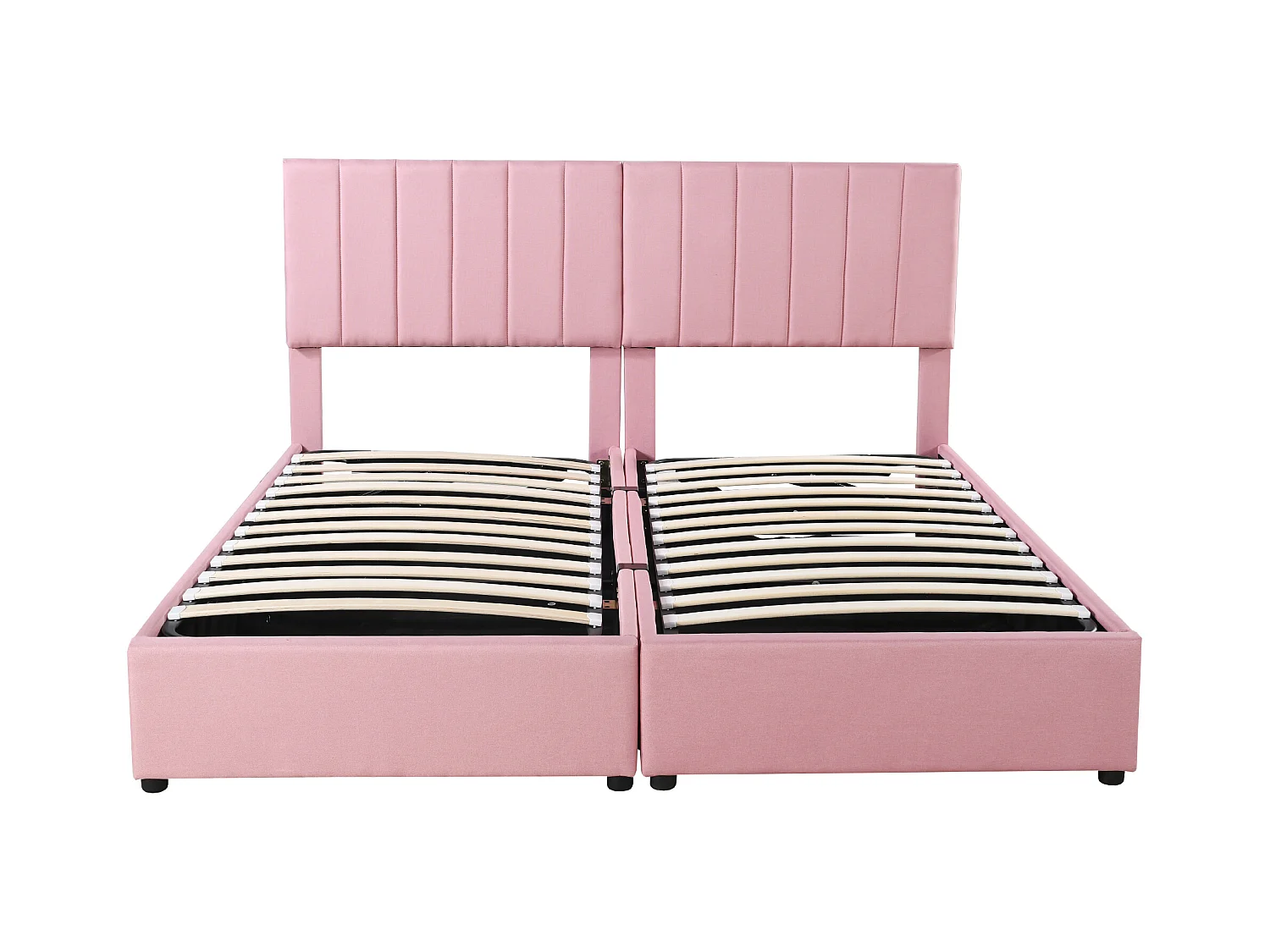 Lit coffre 180x200 cm - Lit adulte avec tête de lit réglable et sommier à lattes - lin rose - sans matelas