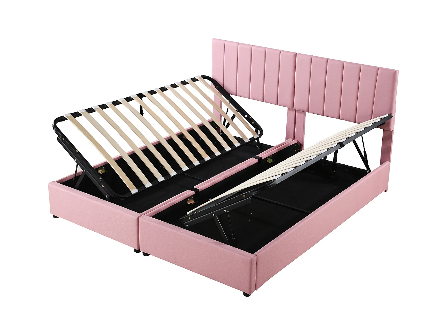 Lit coffre 180x200 cm - Lit adulte avec tête de lit réglable et sommier à lattes - lin rose - sans matelas