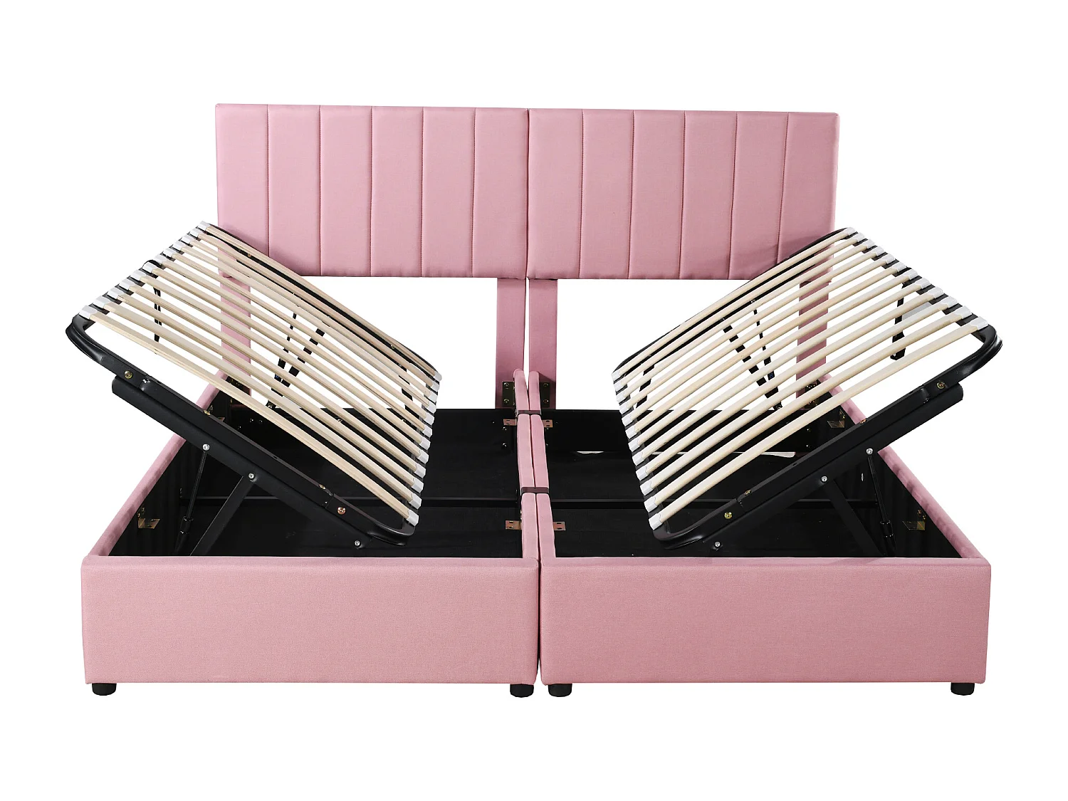 Lit coffre 180x200 cm - Lit adulte avec tête de lit réglable et sommier à lattes - lin rose - sans matelas
