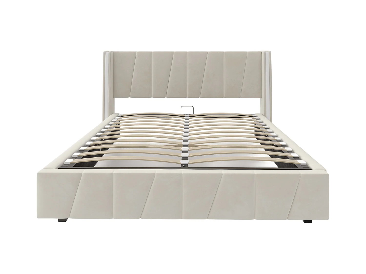 Lit coffre 140x200 cm - Lit adulte avec port USB et éclairage LED - velours beige - sans matelas