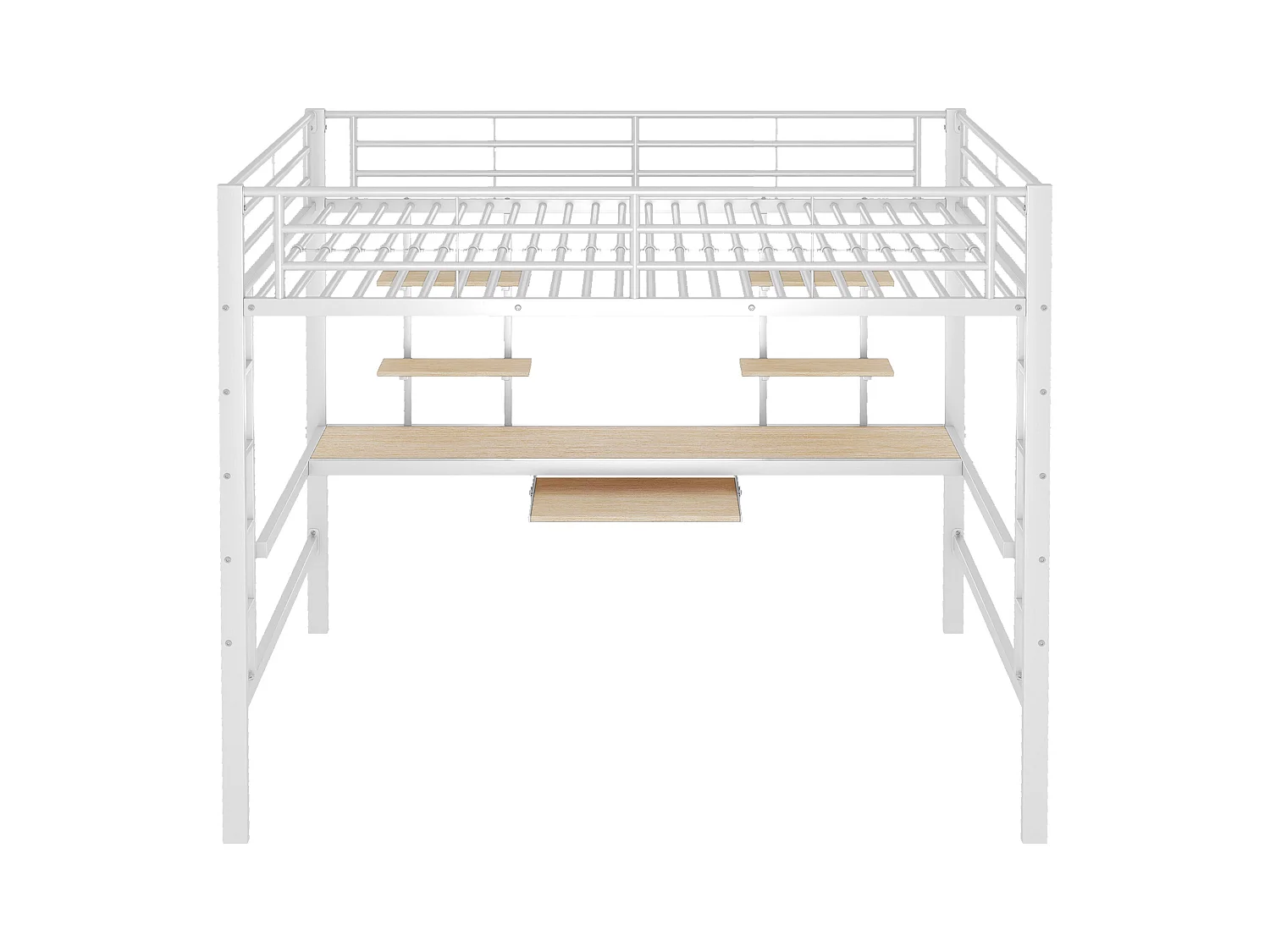Letto a soppalco 140x200 cm - Letto per adulti con scrivania e ripiano portaoggetti - struttura in metallo - bianco