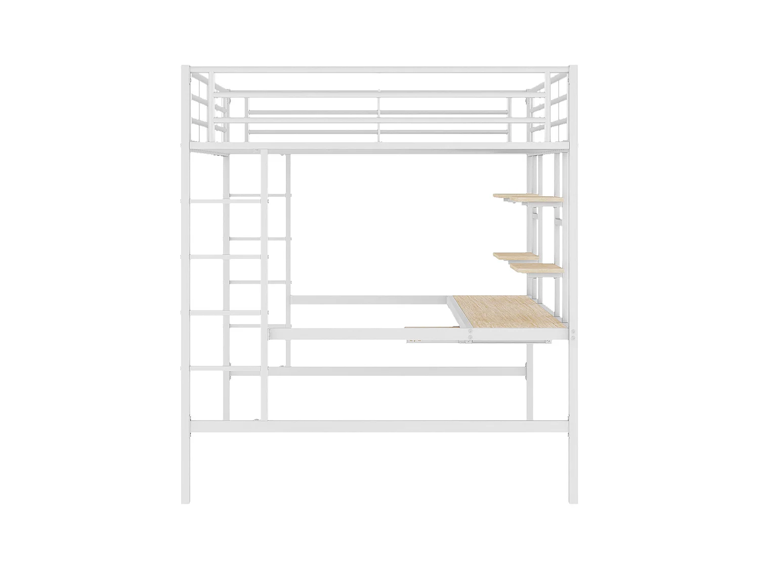 Letto a soppalco 140x200 cm - Letto per adulti con scrivania e ripiano portaoggetti - struttura in metallo - bianco