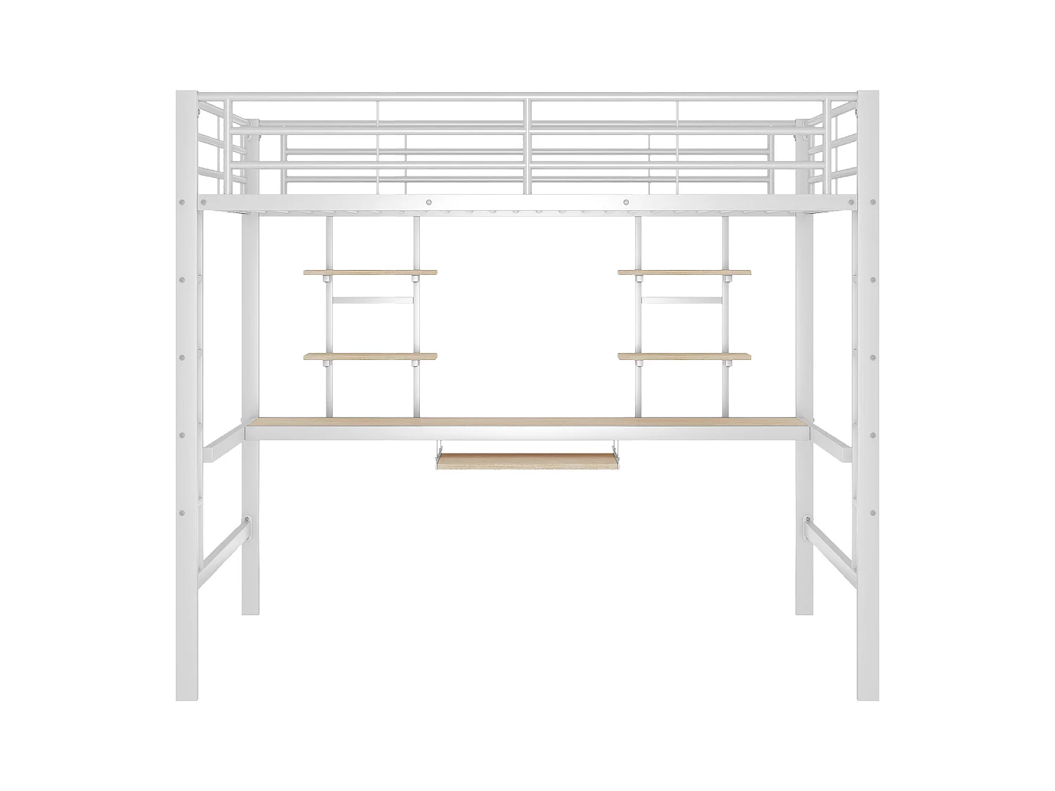 Letto a soppalco 140x200 cm - Letto per adulti con scrivania e ripiano portaoggetti - struttura in metallo - bianco