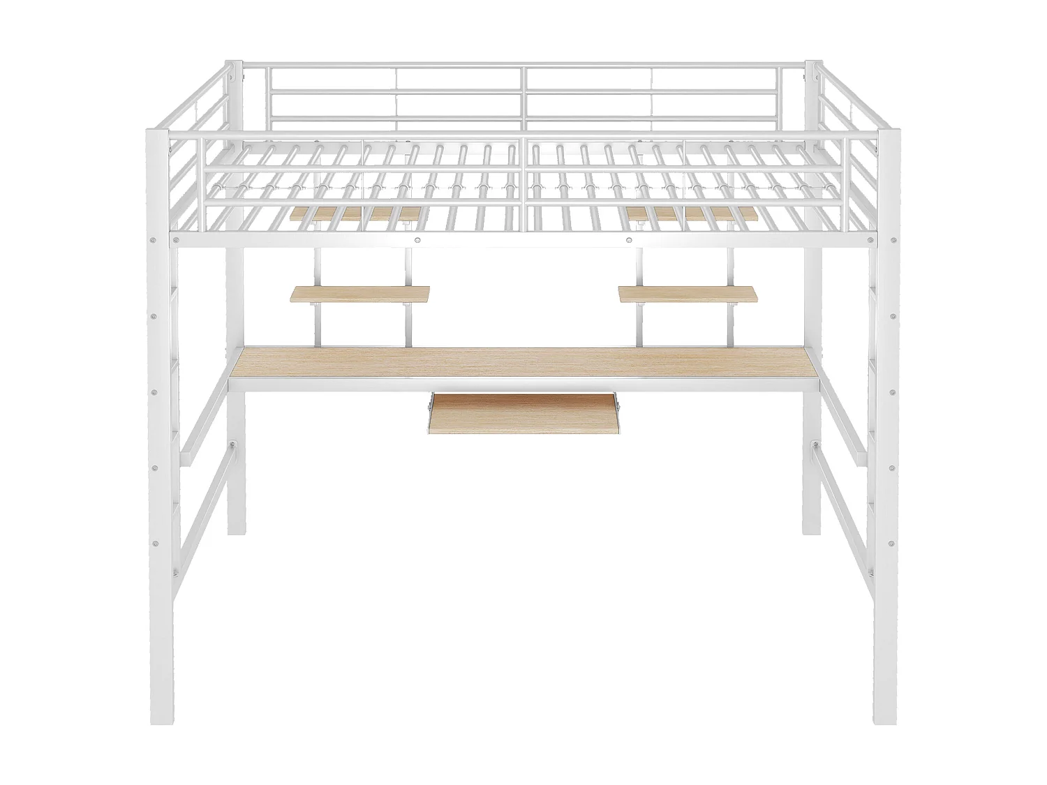 Letto a soppalco 140x200 cm - Letto per adulti con scrivania e ripiano portaoggetti - struttura in metallo - bianco