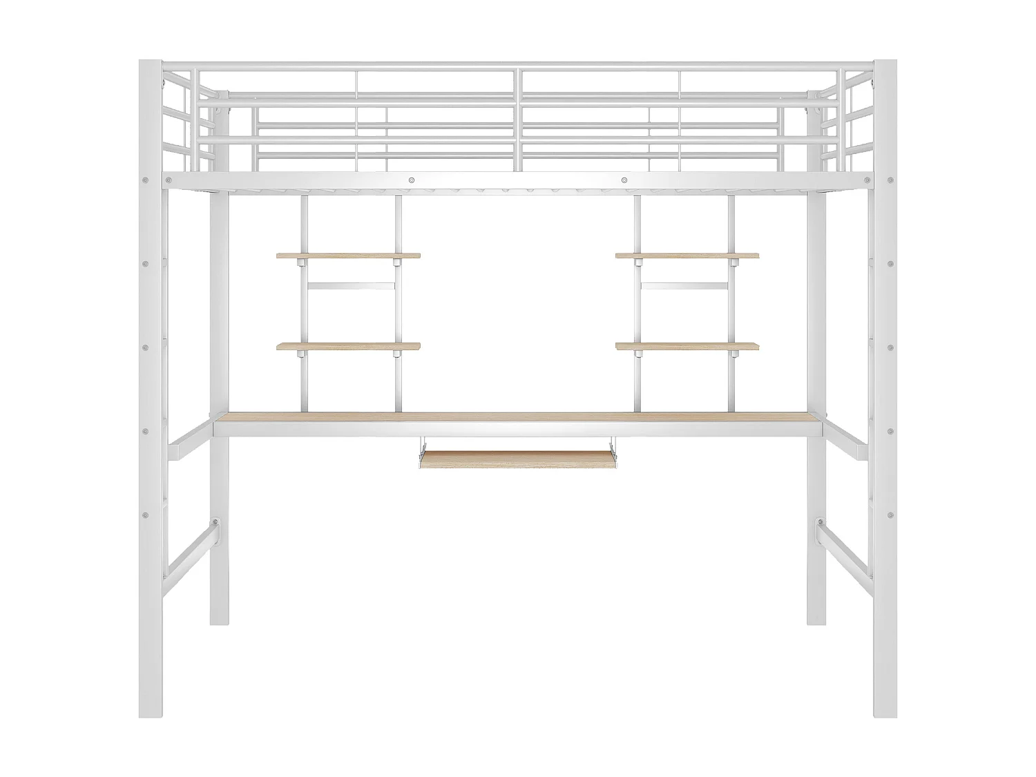 Letto a soppalco 140x200 cm - Letto per adulti con scrivania e ripiano portaoggetti - struttura in metallo - bianco