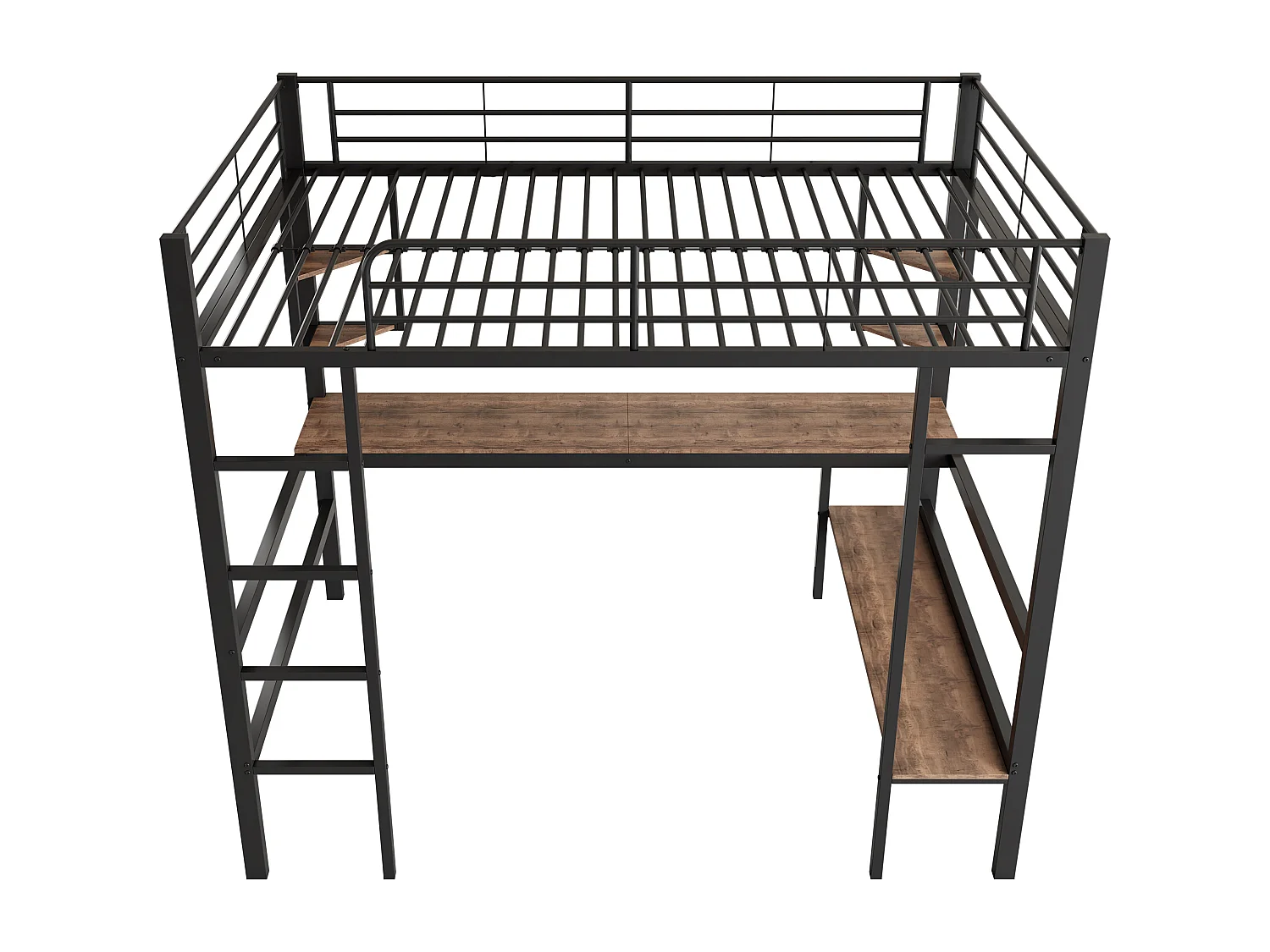 Letto a soppalco 90x200 cm - Letto per adulti con scrivania e ripiano - metallo - nero - senza materasso