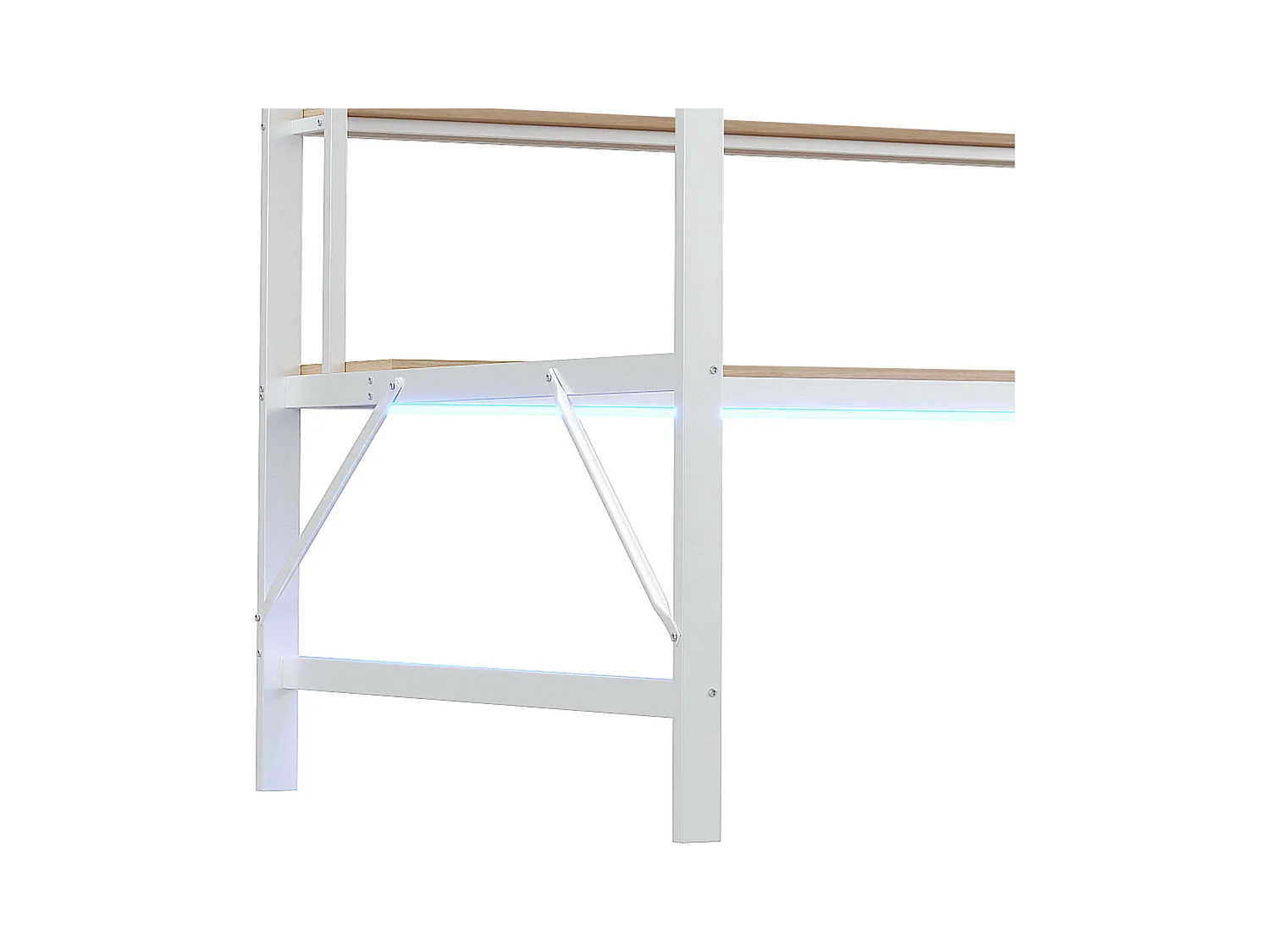 Lit mezzanine 140x200 cm - Lit adulte avec prise USB et éclairage LED - bureau sous le lit - blanc - métal