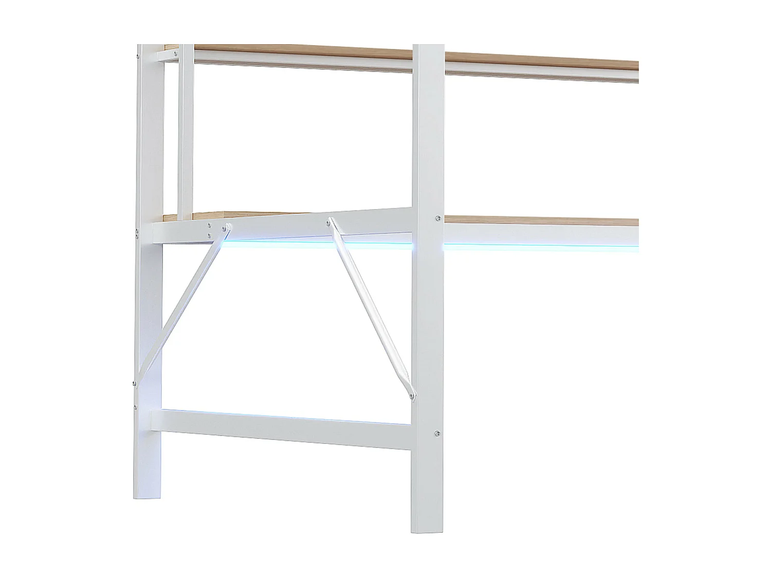 Lit mezzanine 140x200 cm - Lit adulte avec prise USB et éclairage LED - bureau sous le lit - blanc - métal