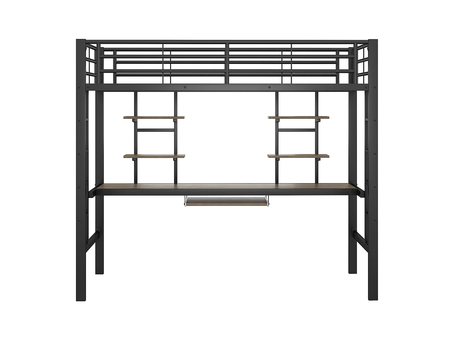 Letto a soppalco 90x200 cm - Letto per adulti con scrivania e ripiano portaoggetti - metallo - nero