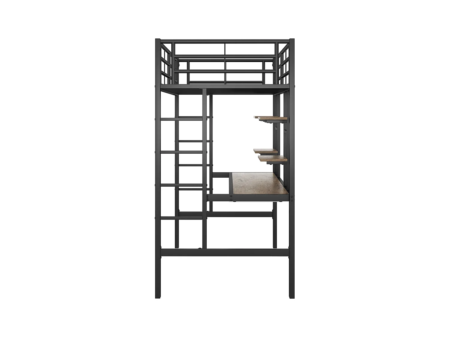 Letto a soppalco 90x200 cm - Letto per adulti con scrivania e ripiano portaoggetti - metallo - nero