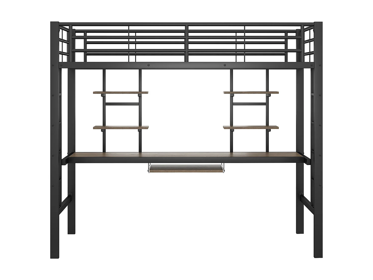 Cama alta de 90x200 cm - Cama para adultos con escritorio y estante de almacenamiento - metal - negro