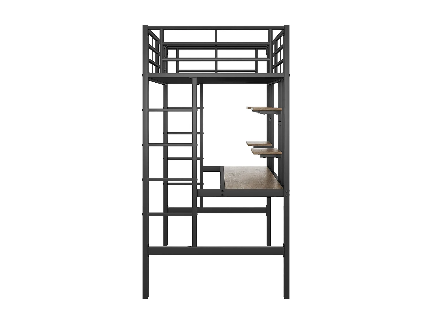 Cama alta de 90x200 cm - Cama para adultos con escritorio y estante de almacenamiento - metal - negro