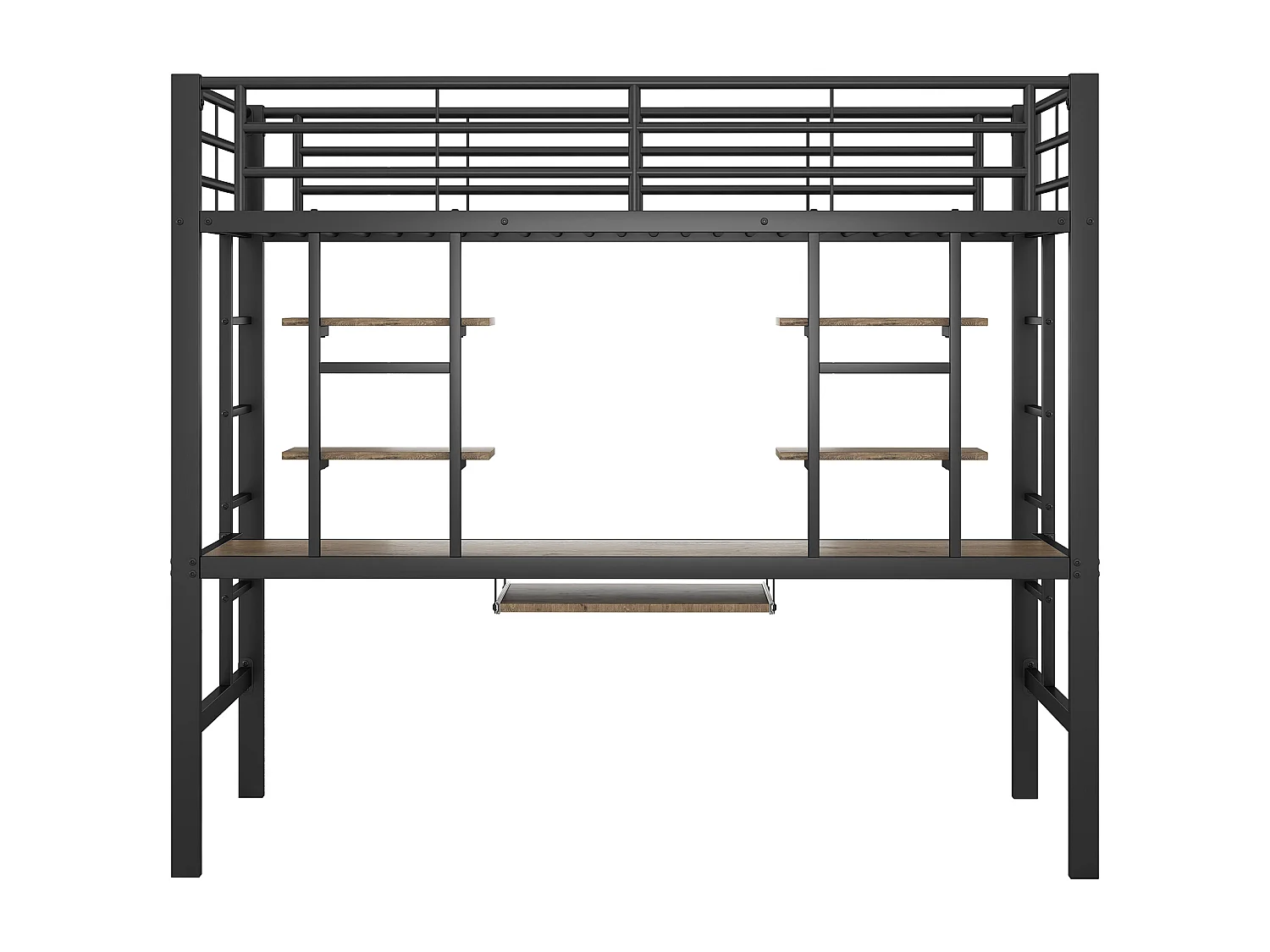 Cama alta de 90x200 cm - Cama para adultos con escritorio y estante de almacenamiento - metal - negro