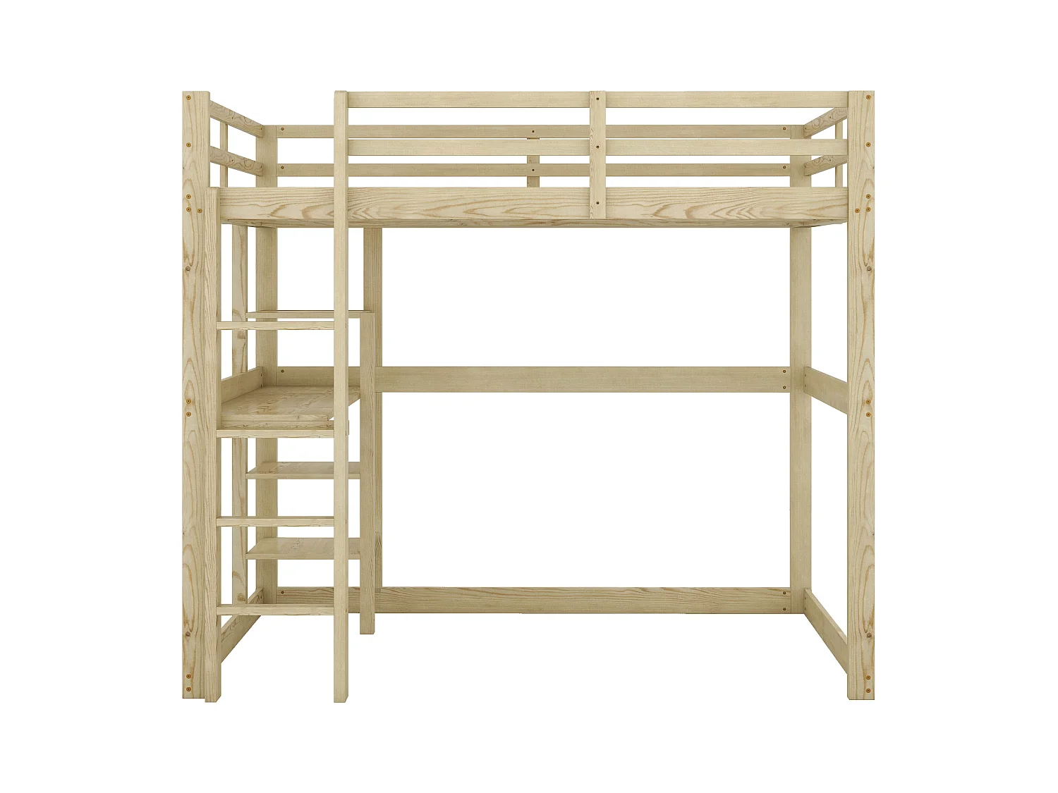 Letto a soppalco 140x200 cm - Letto per bambini con scrivania e ripiano portaoggetti - pino - naturale