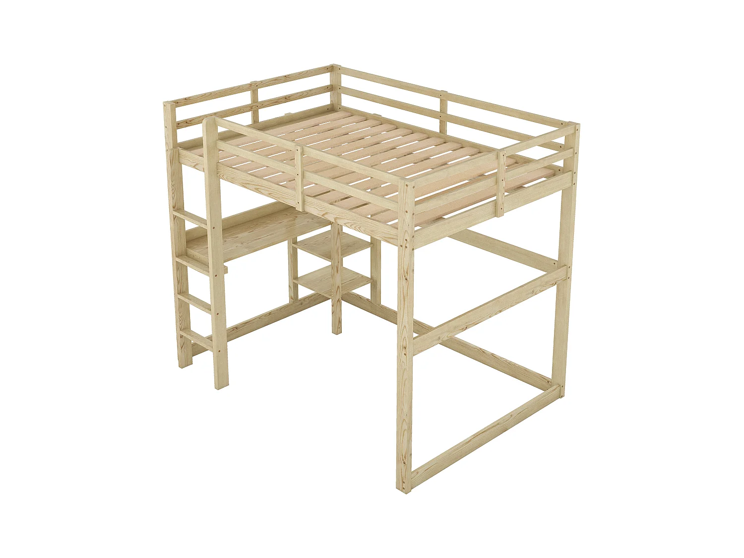 Letto a soppalco 140x200 cm - Letto per bambini con scrivania e ripiano portaoggetti - pino - naturale