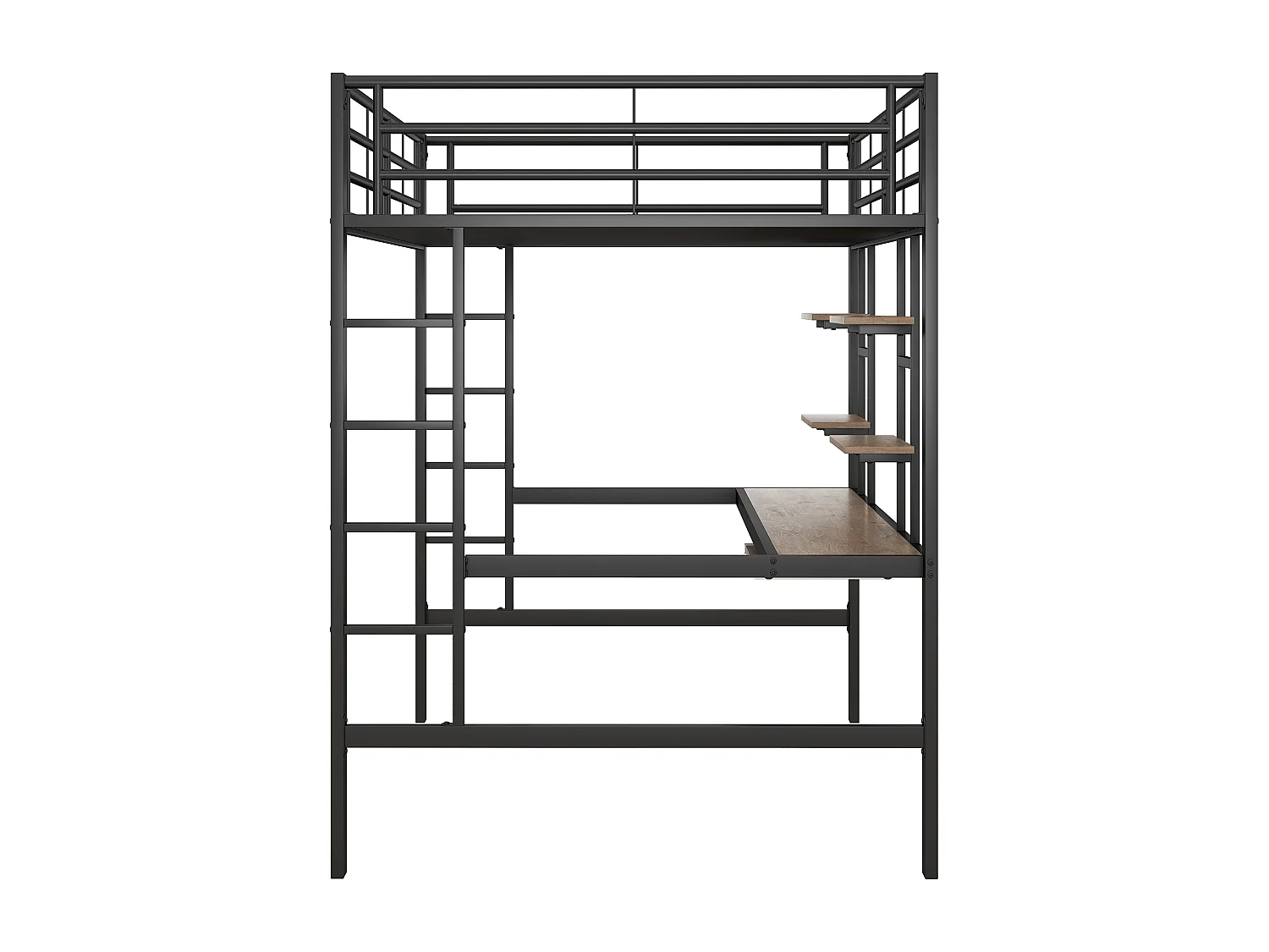 Lit mezzanine 140x200 cm - Lit adulte avec bureau et étagère de rangement - structure métallique - noir