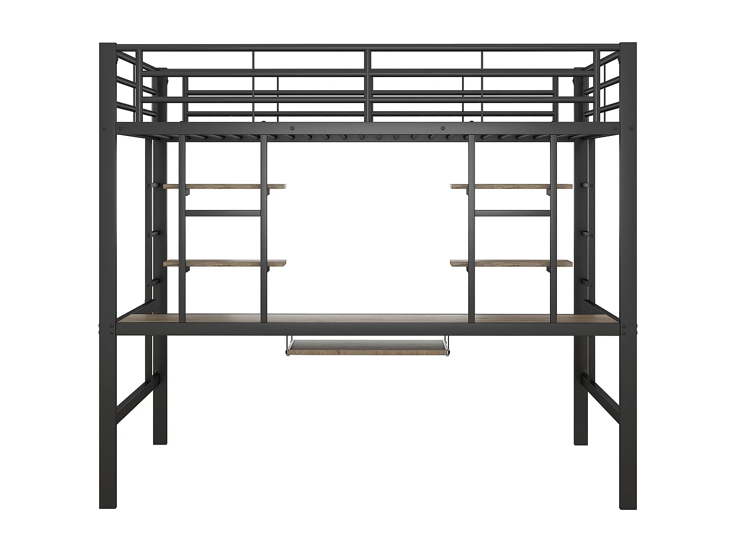 Lit mezzanine 140x200 cm - Lit adulte avec bureau et étagère de rangement - structure métallique - noir
