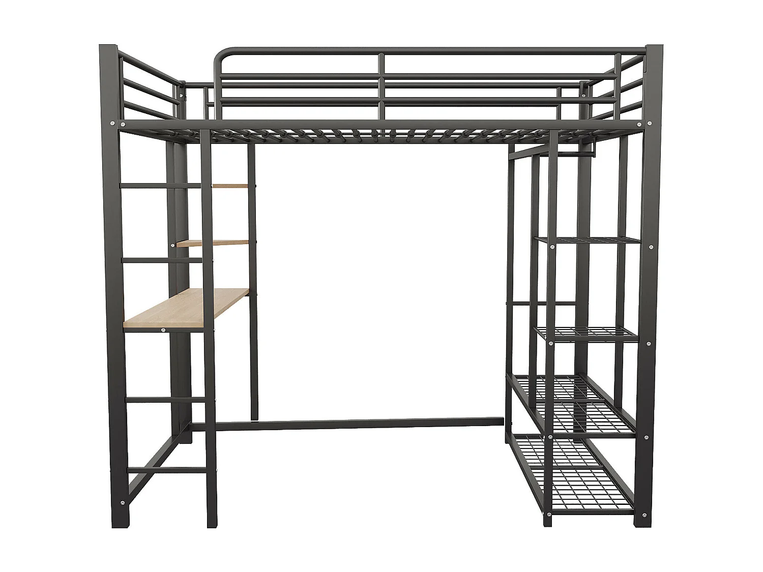Lit mezzanine 90x200 cm - Lit simple avec table et étagère de rangement - noir - métal - sans matelas