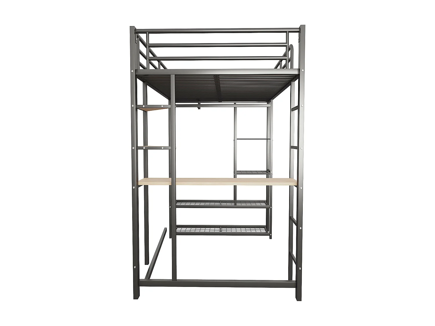 Lit mezzanine 90x200 cm - Lit simple avec table et étagère de rangement - noir - métal - sans matelas