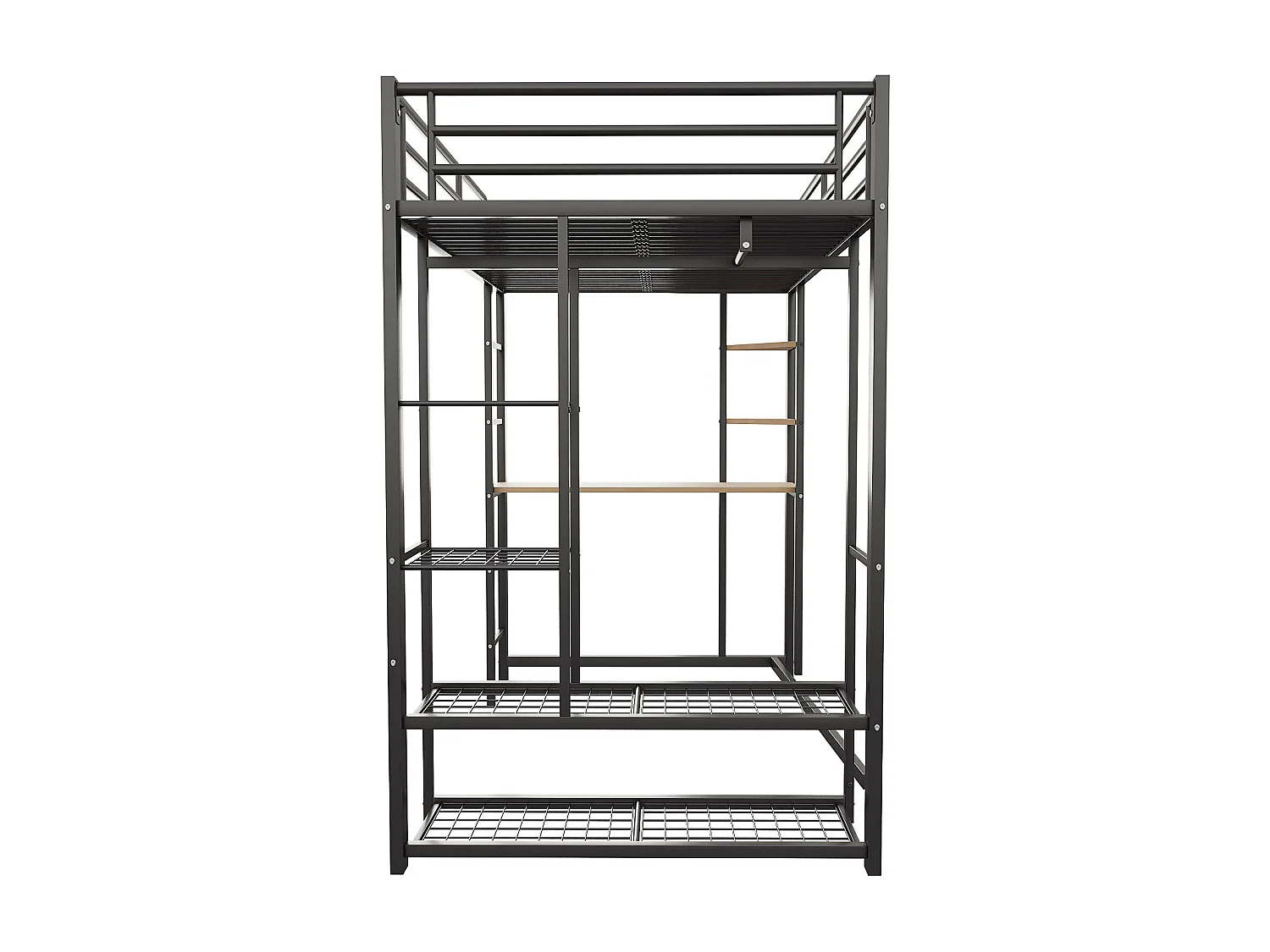 Lit mezzanine 90x200 cm - Lit simple avec table et étagère de rangement - noir - métal - sans matelas