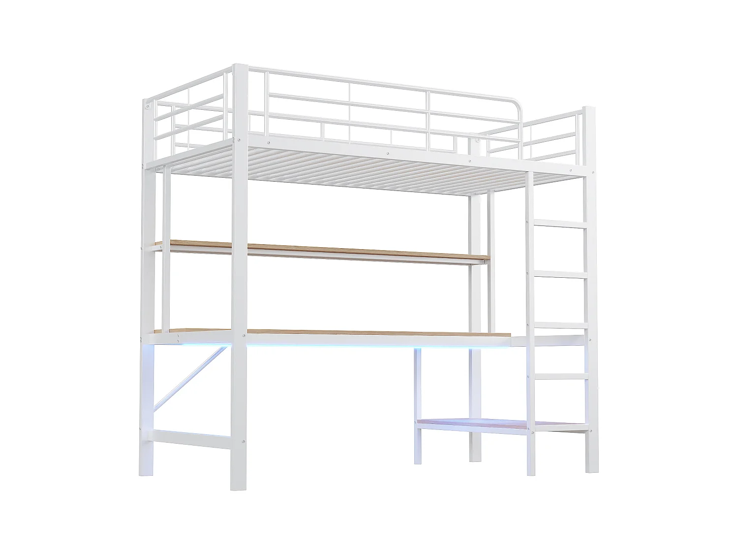 Letto a soppalco 90x200 cm - Letto per adulti con porta USB e illuminazione a LED - scrivania sotto il letto - bianco - metallo