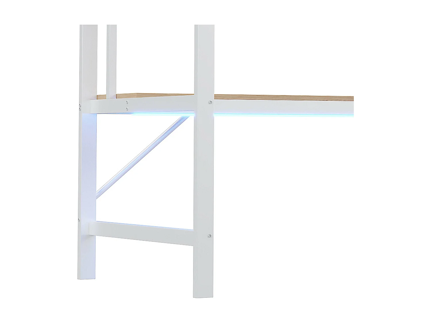 Lit mezzanine 90x200 cm - Lit adulte avec prise USB et éclairage LED - bureau sous le lit - blanc - métal