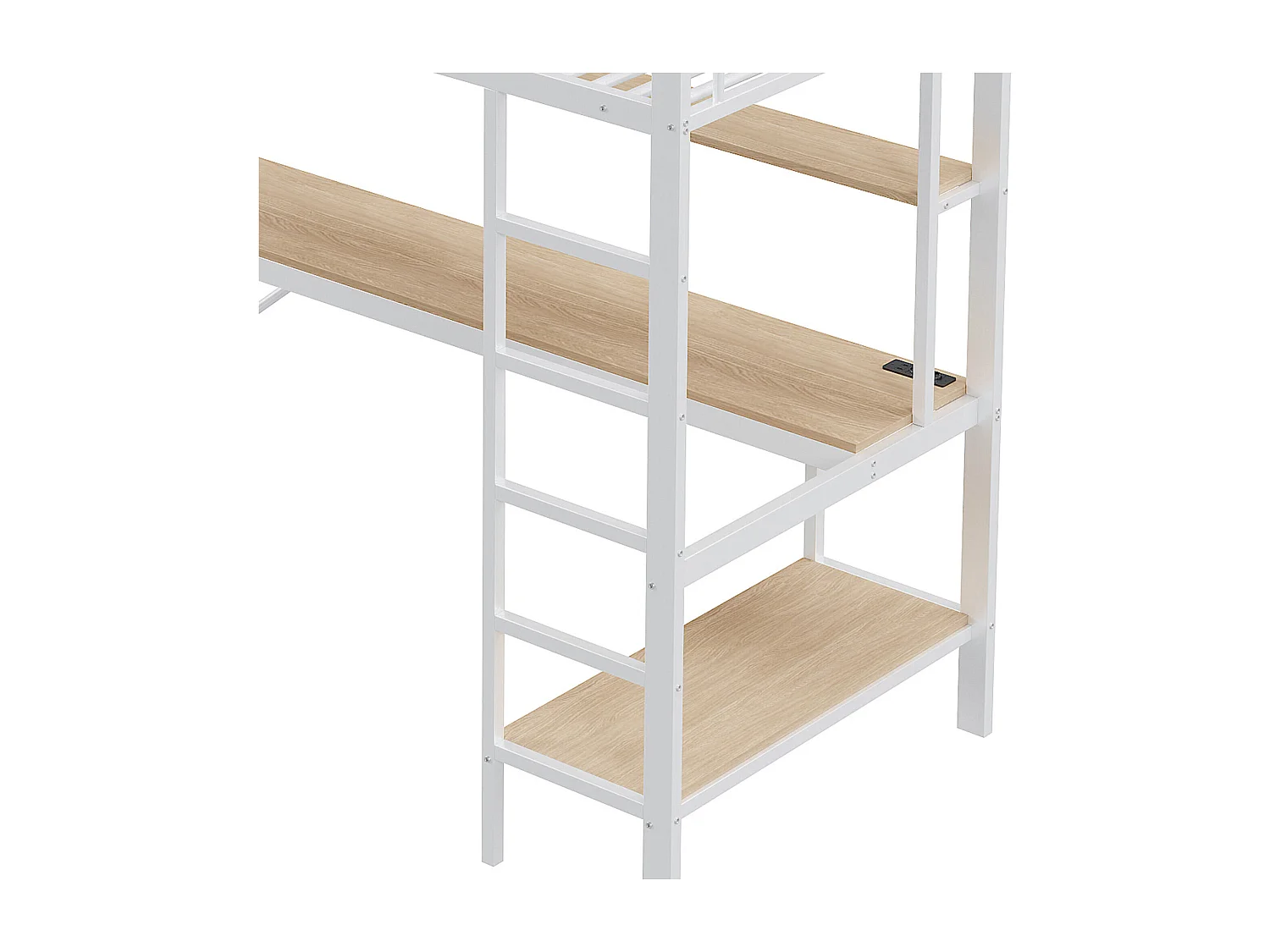 Lit mezzanine 90x200 cm - Lit adulte avec prise USB et éclairage LED - bureau sous le lit - blanc - métal