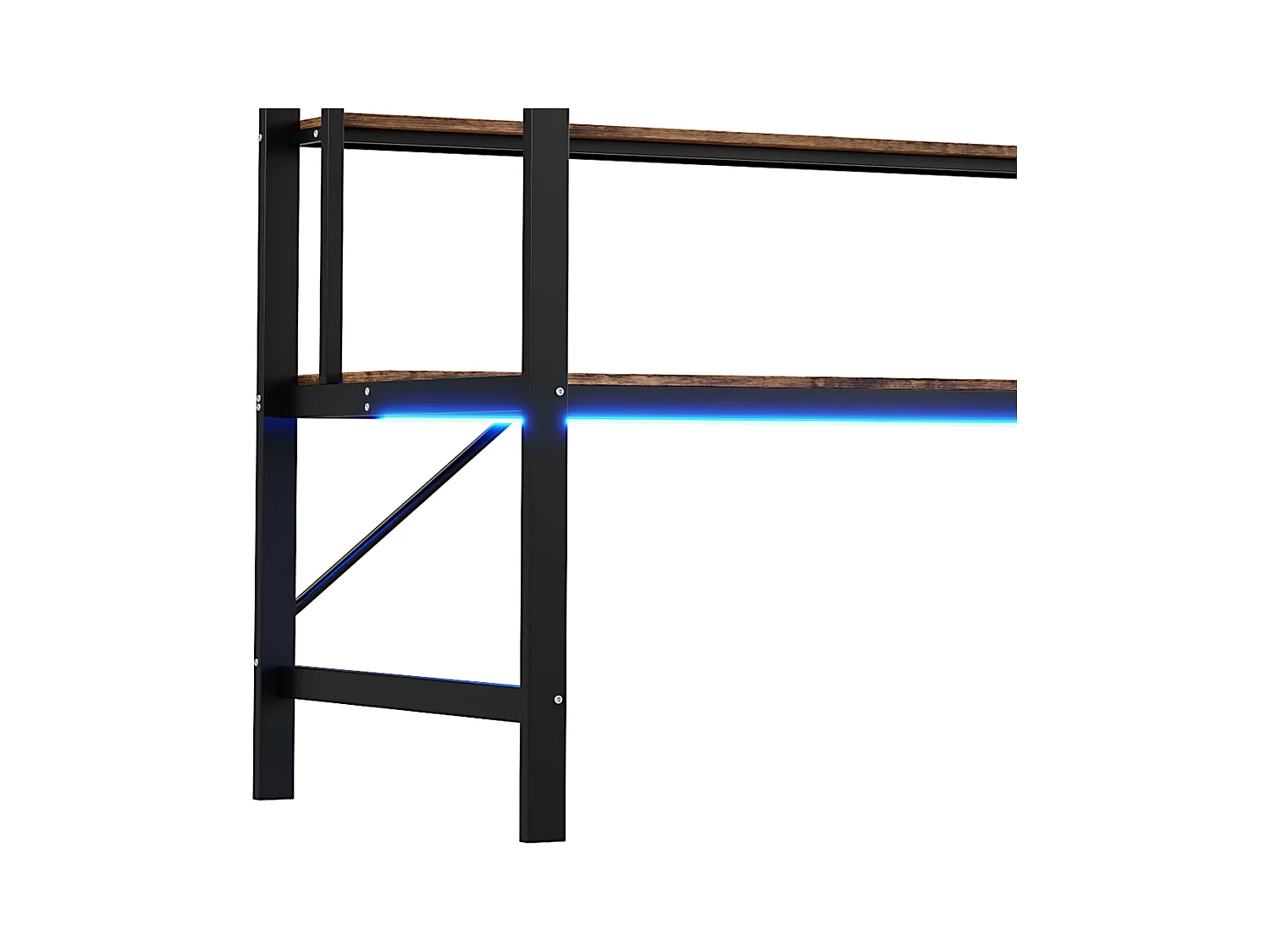Lit mezzanine 90x200 cm - Lit adulte avec prise USB et éclairage LED - bureau sous le lit - noir - métal