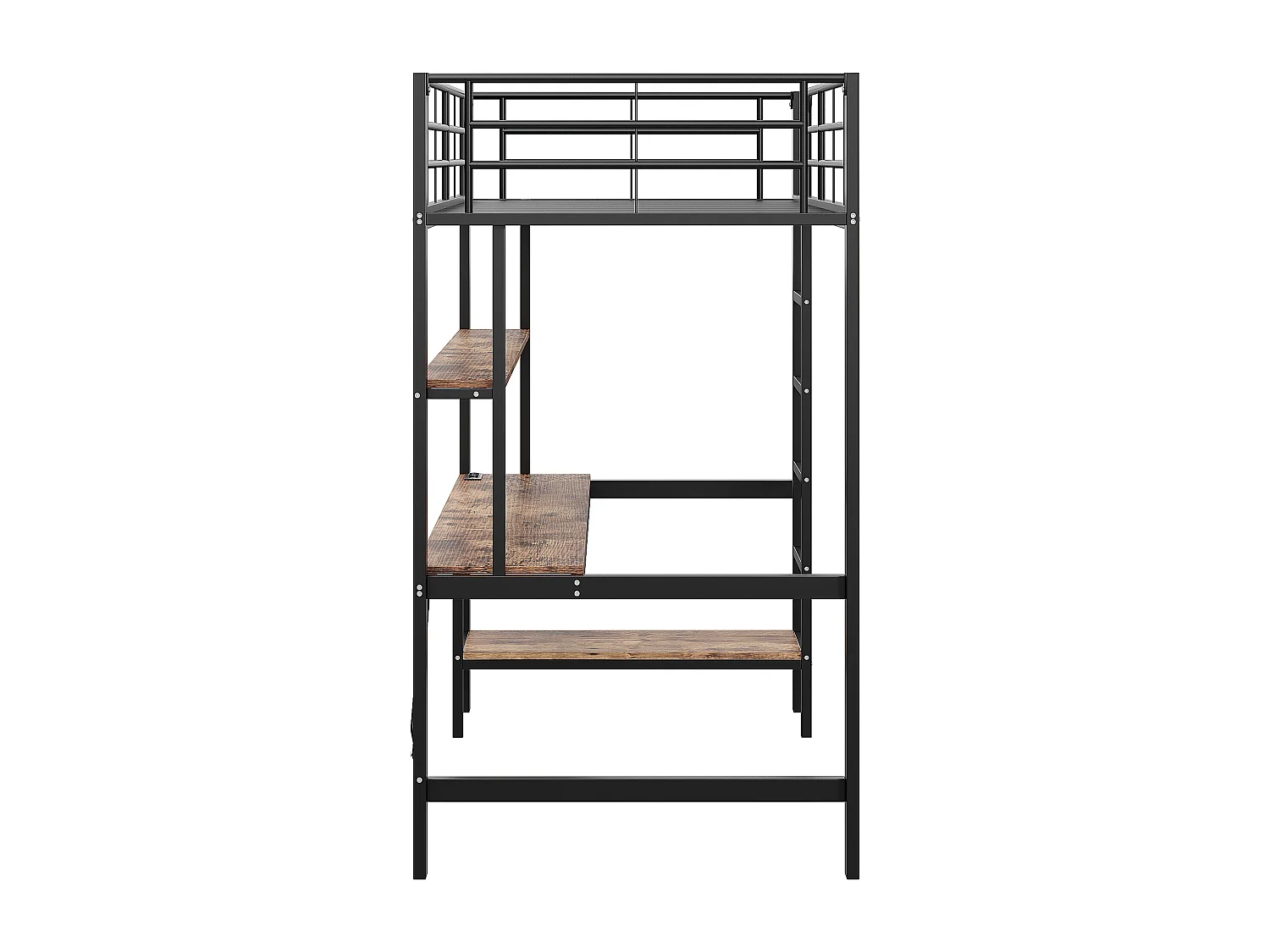 Cama alta de 90x200 cm - Cama para adultos con puerto USB e iluminación LED - escritorio bajo la cama - negro - metal