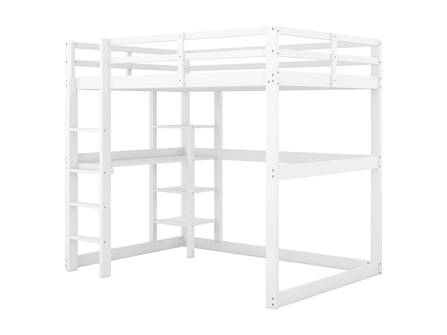 Letto a soppalco 140x200 cm - Letto per bambini con scrivania e ripiano portaoggetti - pino - bianco