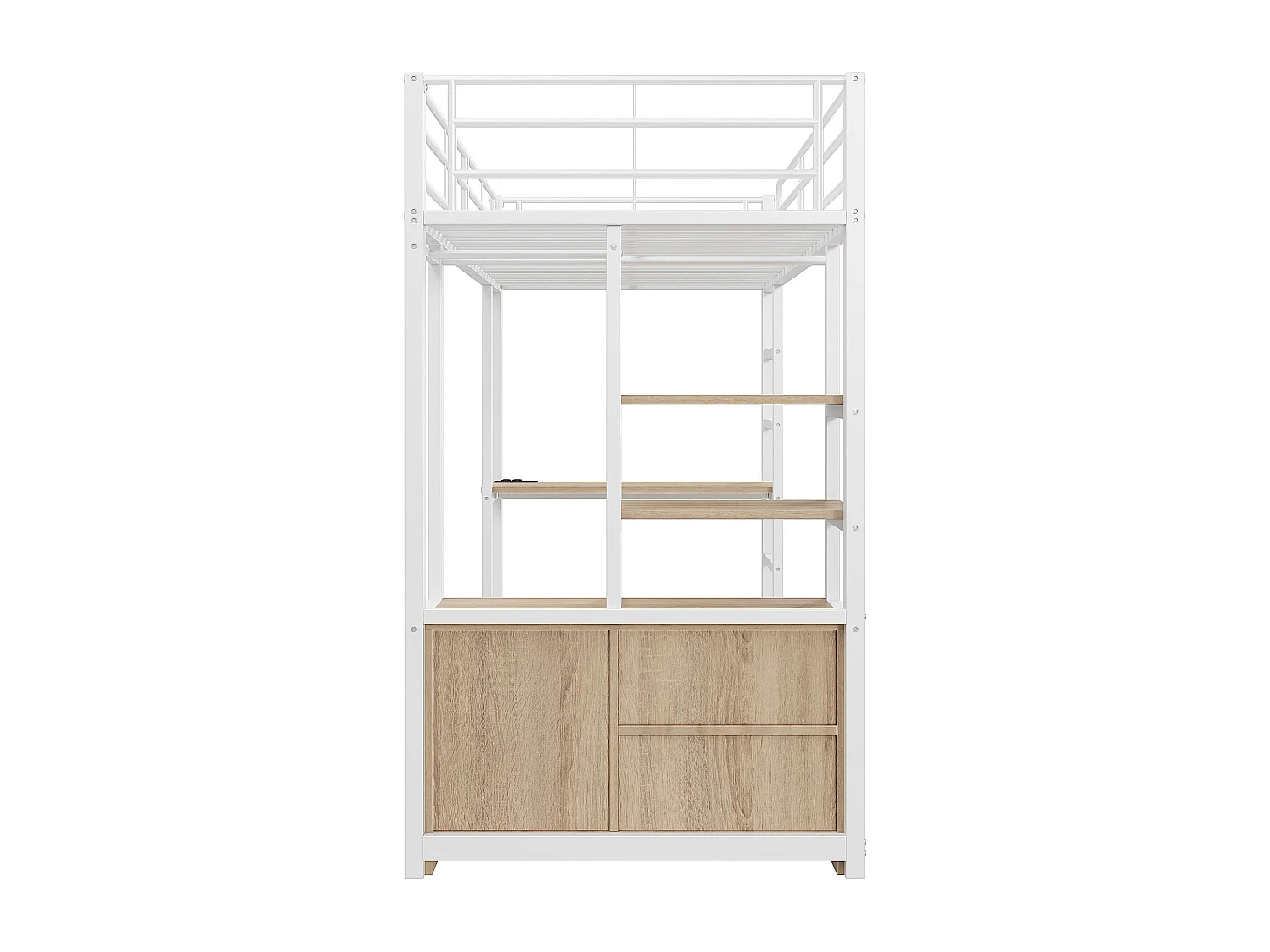 Lit mezzanine 90x200 cm - Lit adulte avec bureau et étagère de rangement - prise de charge - blanc