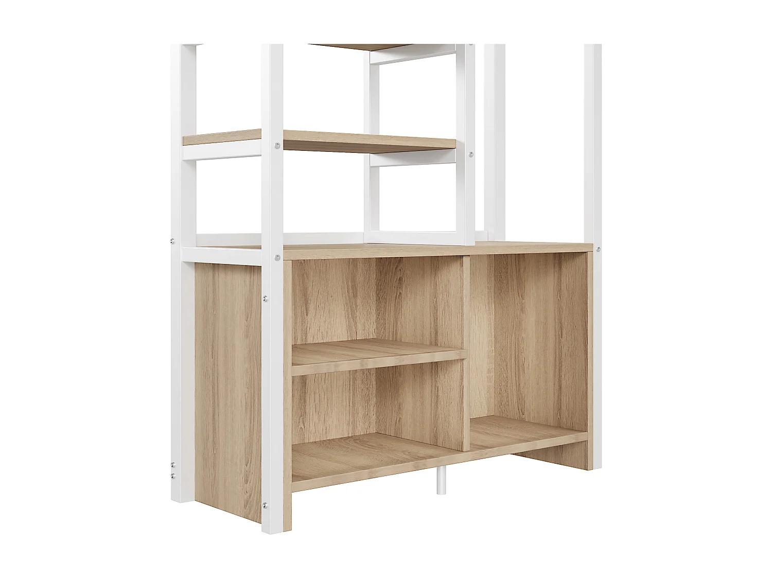 Lit mezzanine 90x200 cm - Lit adulte avec bureau et étagère de rangement - prise de charge - blanc