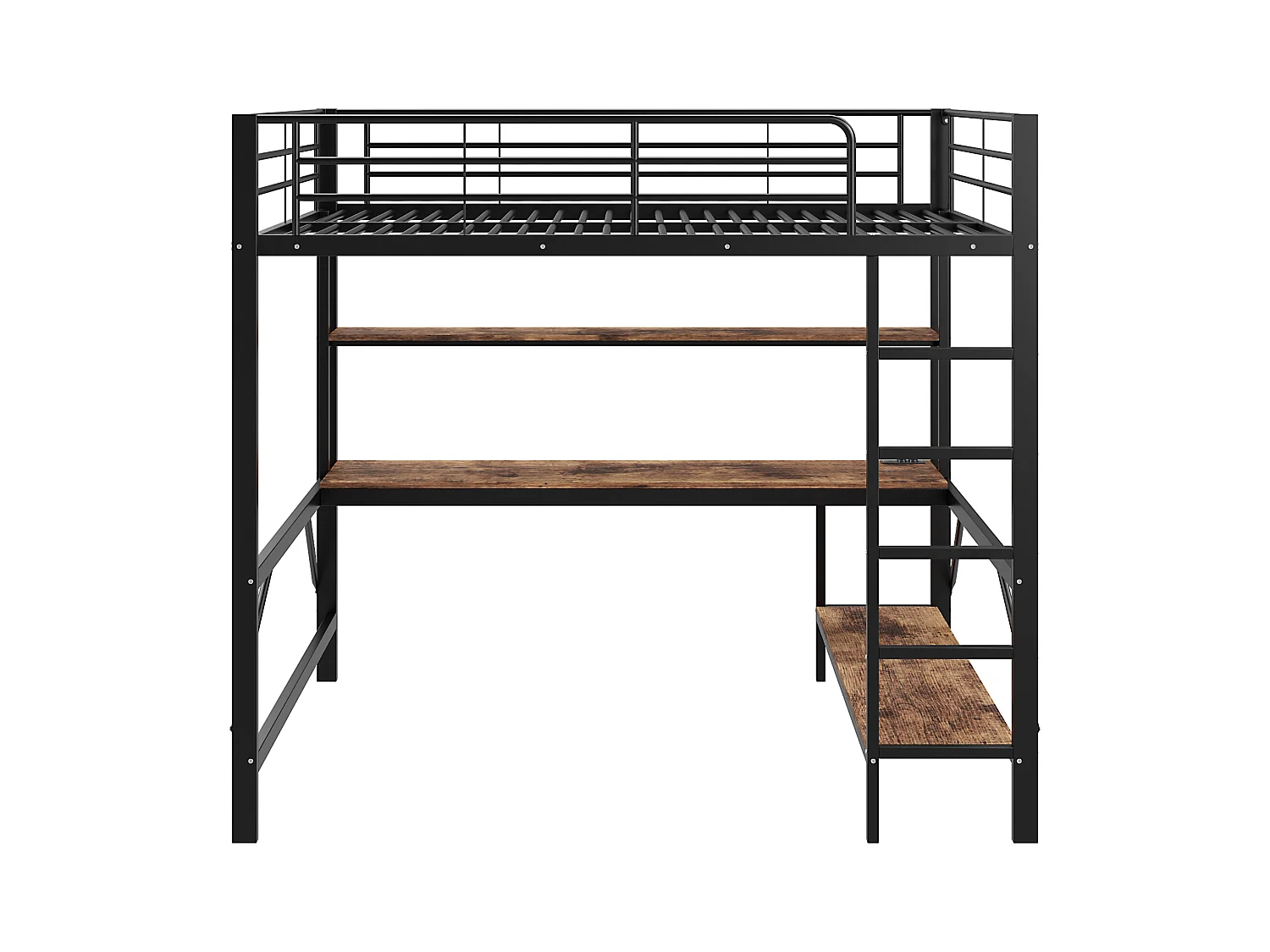 Letto a soppalco 140x200 cm - Letto per adulti con porta USB e illuminazione a LED - scrivania sotto il letto - nero - metallo