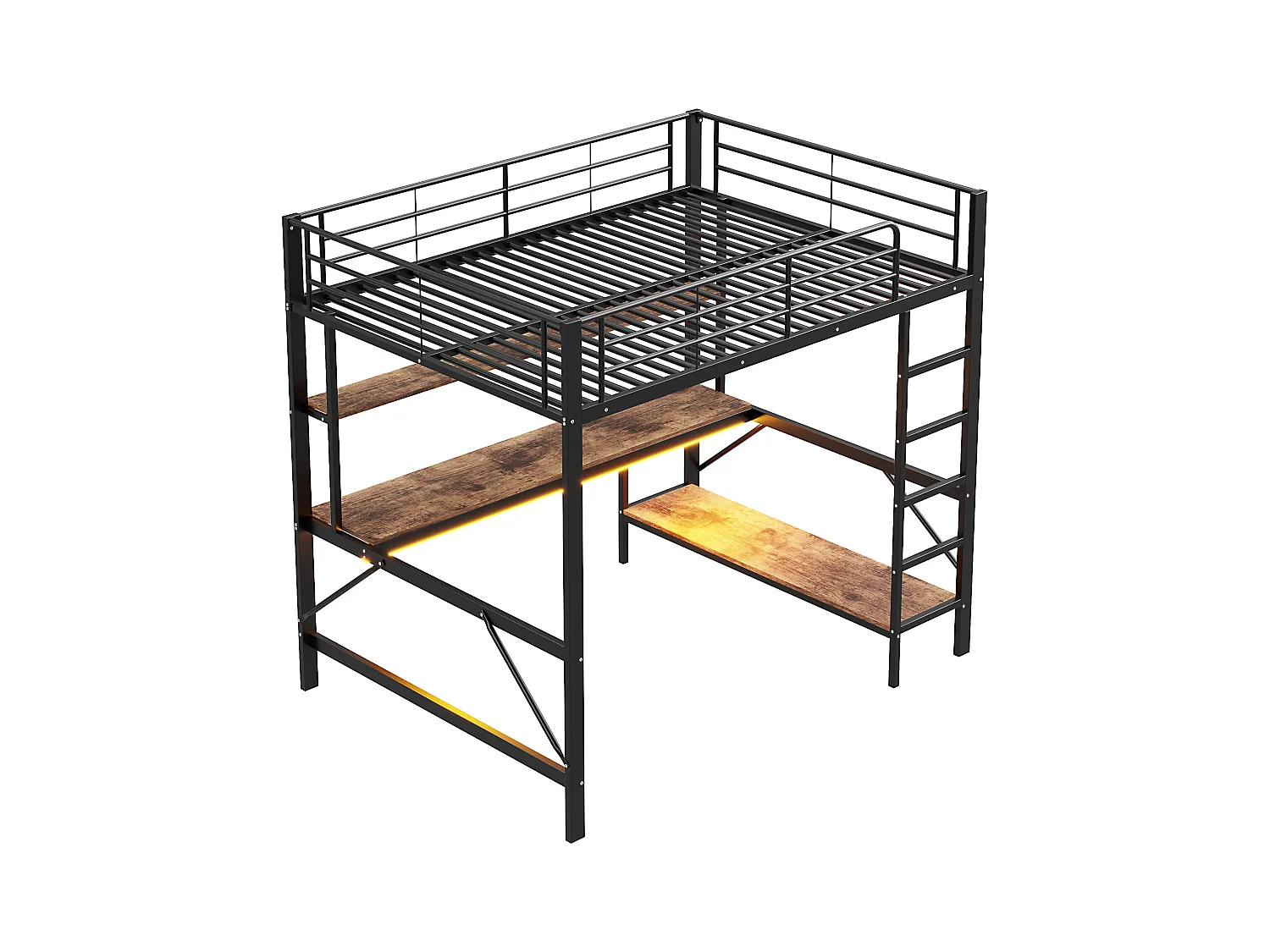 Letto a soppalco 140x200 cm - Letto per adulti con porta USB e illuminazione a LED - scrivania sotto il letto - nero - metallo