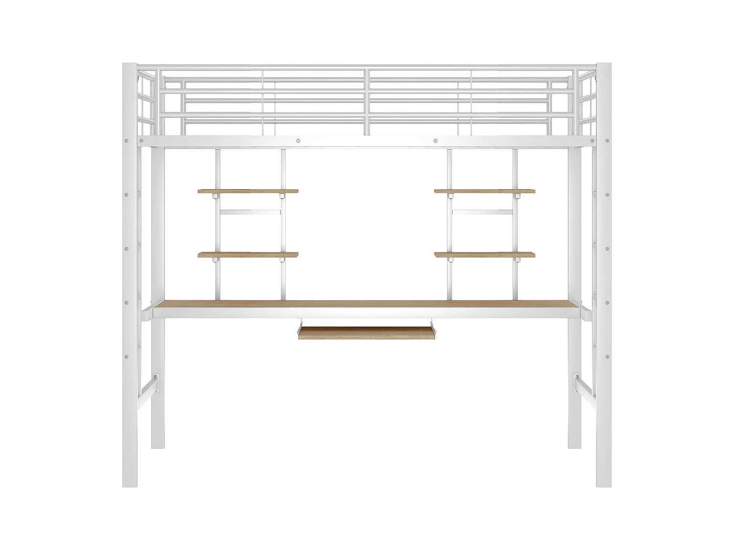 Lit mezzanine 90x200 cm - Lit adulte avec bureau et étagère de rangement - métal - blanc