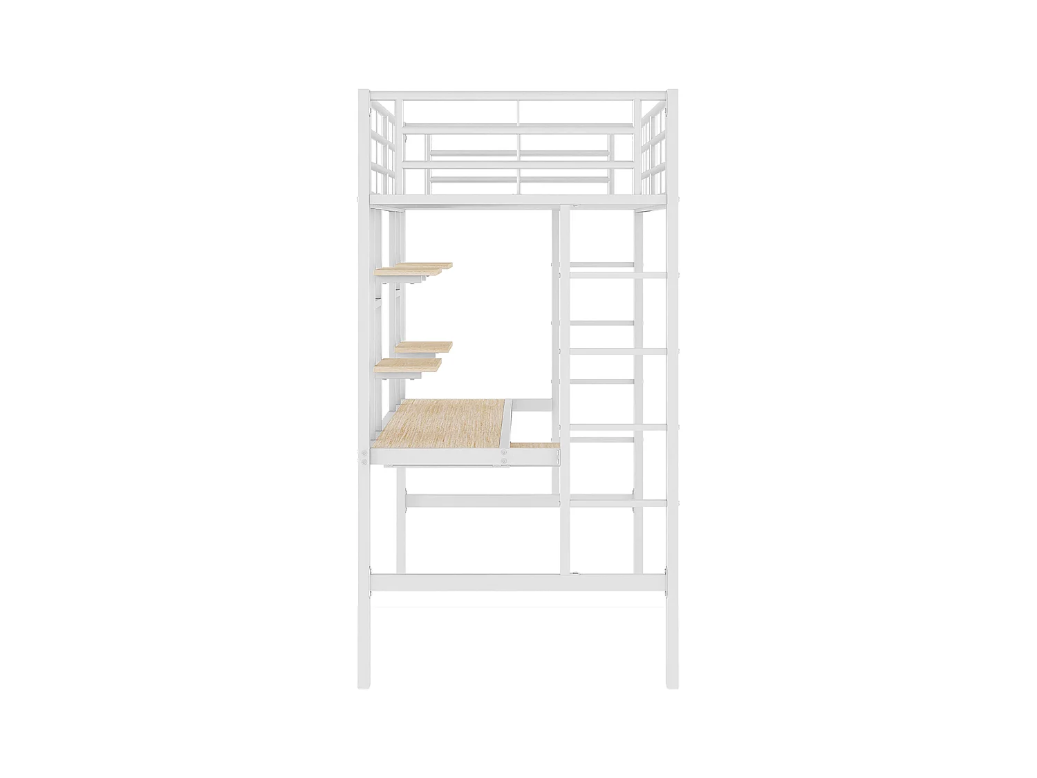 Lit mezzanine 90x200 cm - Lit adulte avec bureau et étagère de rangement - métal - blanc