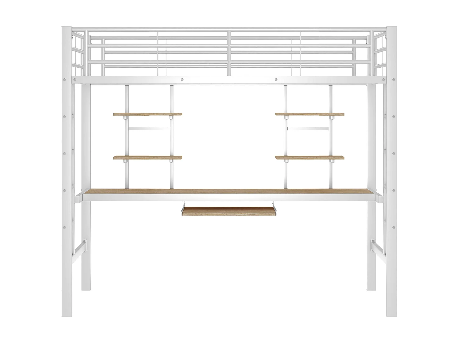 Lit mezzanine 90x200 cm - Lit adulte avec bureau et étagère de rangement - métal - blanc
