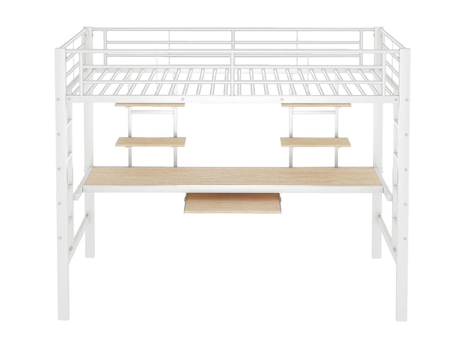 Lit mezzanine 90x200 cm - Lit adulte avec bureau et étagère de rangement - métal - blanc