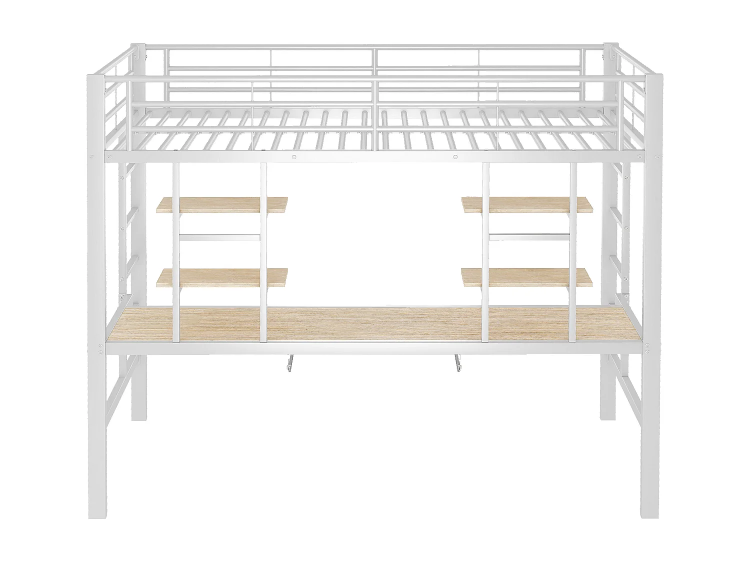 Lit mezzanine 90x200 cm - Lit adulte avec bureau et étagère de rangement - métal - blanc