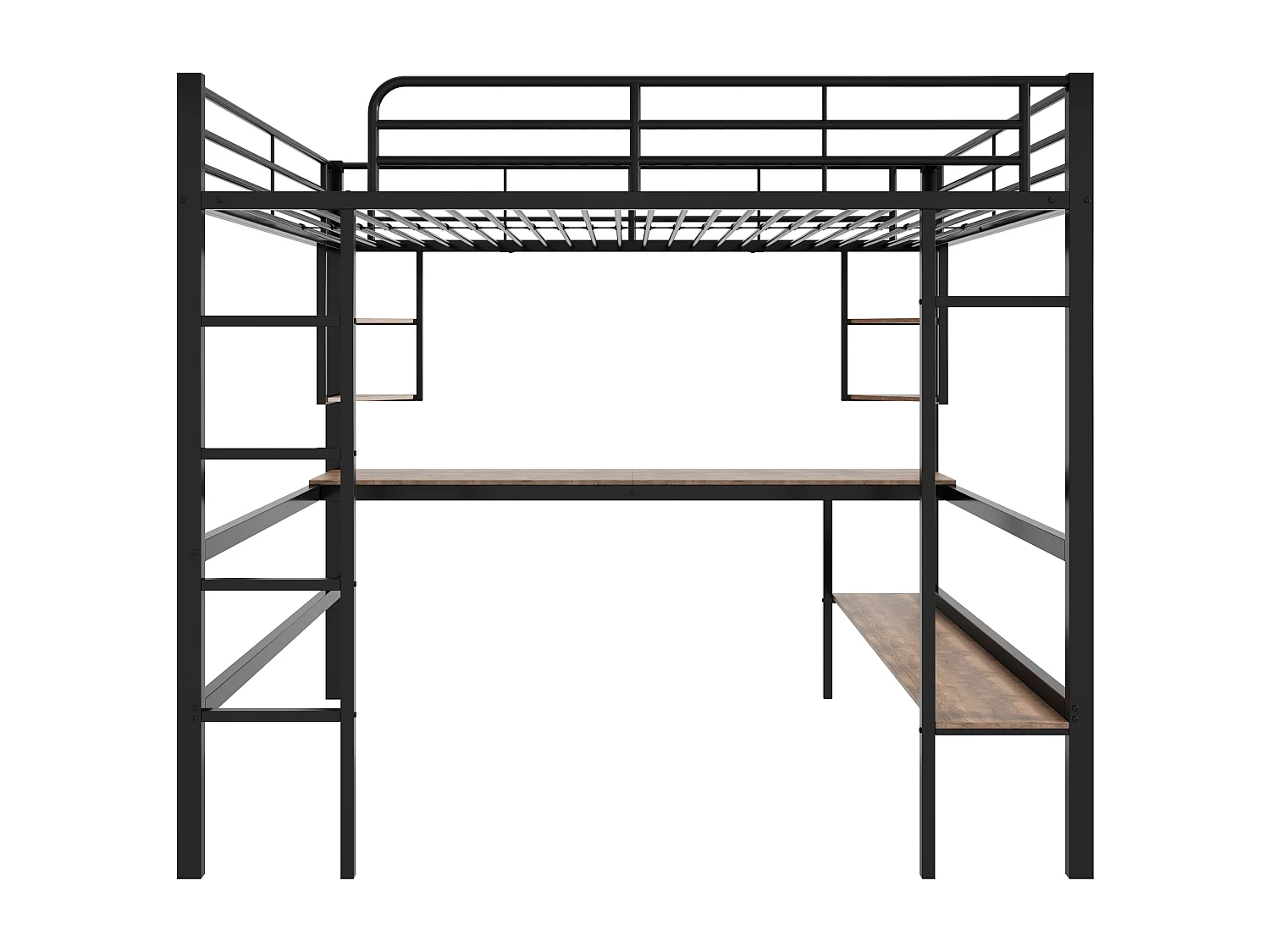 Lit mezzanine 140x200 cm - Lit adulte avec bureau et étagères - métal - noir - sans matelas