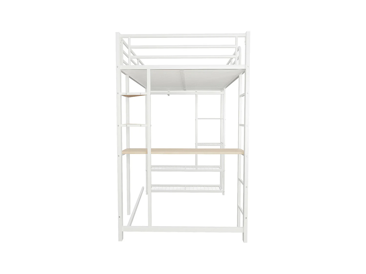 Cama alta de 90x200 cm - Cama individual con mesa y estante de almacenamiento - blanco - metal - sin colchón