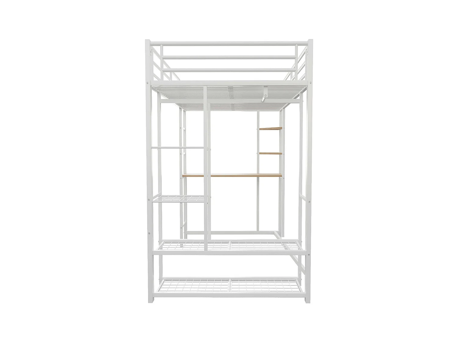 Cama alta de 90x200 cm - Cama individual con mesa y estante de almacenamiento - blanco - metal - sin colchón